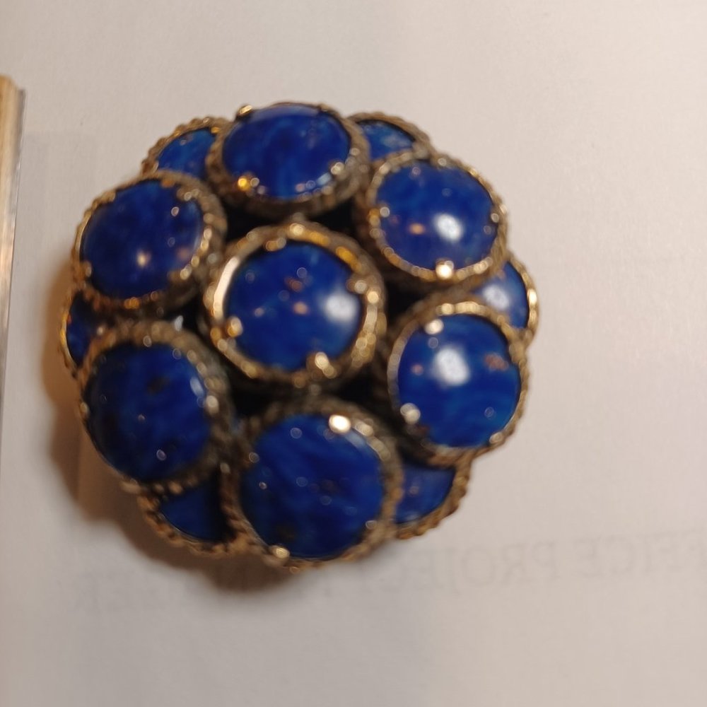 Trifari Vintage Blue Lapis brooch plus hook  stamped  Trifari (c) 1970's